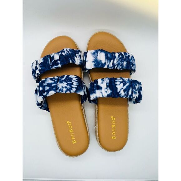 Bamboo Navy Tie-Dye Superb Double-Strap Platform Slide Sandals Size 6 New - Picture 4 of 9